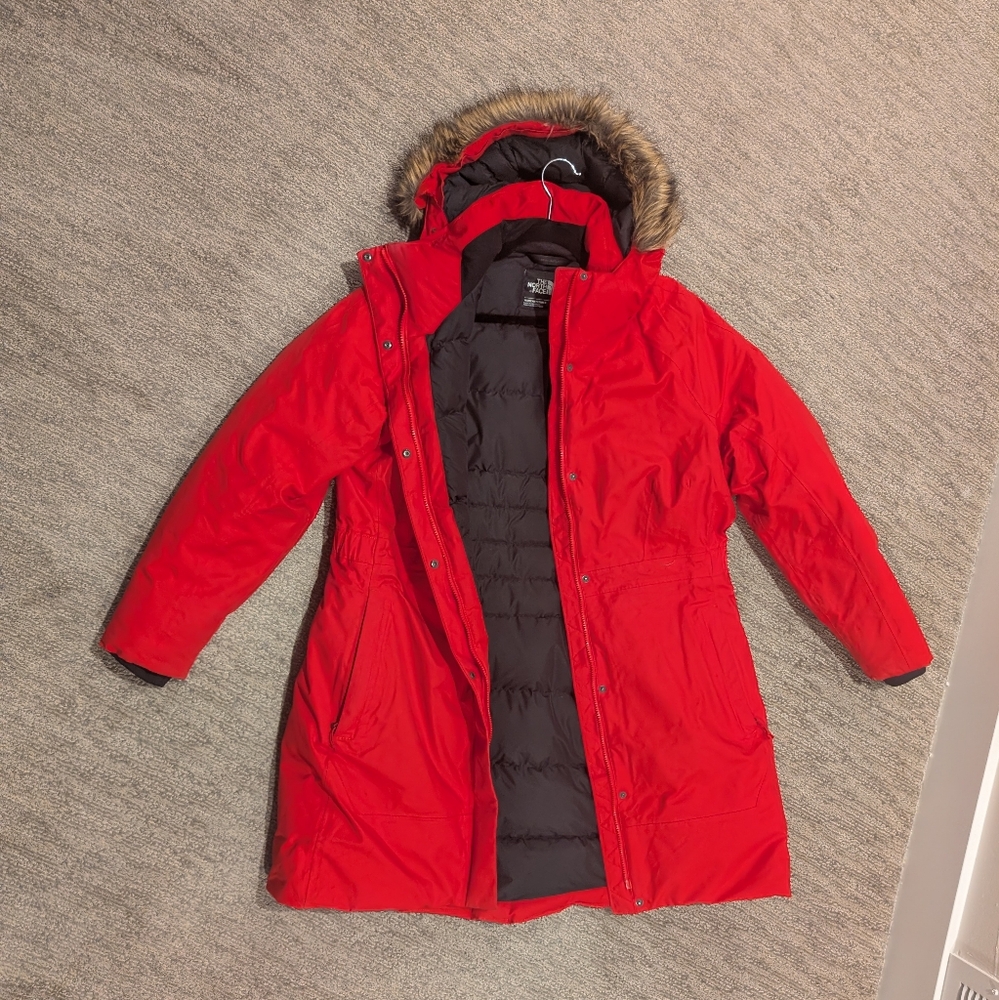 The North Face Red Parka with Faux Fur Trim